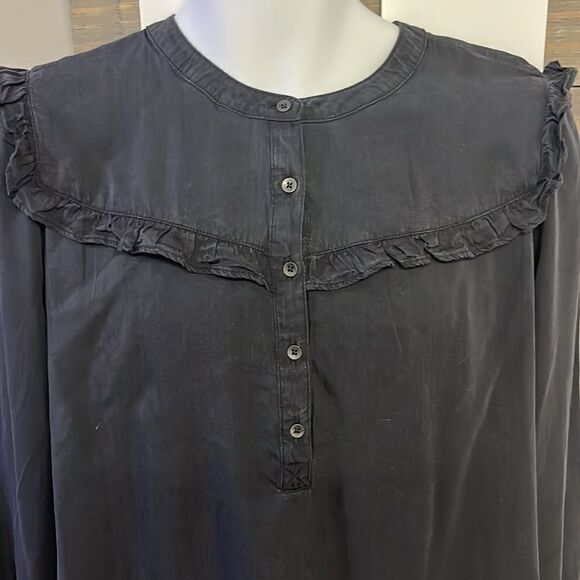 Old Navy Rustic Faded Black Ruffled Pullover Button Crew Neck Shirt Dress-Large - Picture 7 of 16